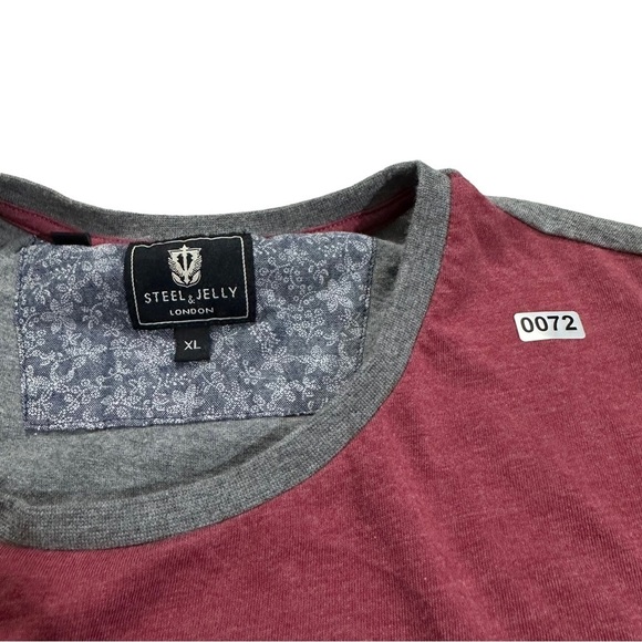 Steel & Jelly London Men Red & Grey T-Shirt Size XL Color Block Short Sleeve - Picture 5 of 11